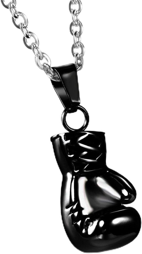 Załaduj obraz do przeglądarki galerii, Bokshandschoen ketting van roestvrij staal met hanger en karabijnsluiting – bokssieraden – sportketting - happygetfit.com
