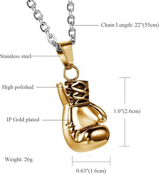 Bokshandschoen ketting van roestvrij staal met hanger en karabijnsluiting – bokssieraden – sportketting - happygetfit.com