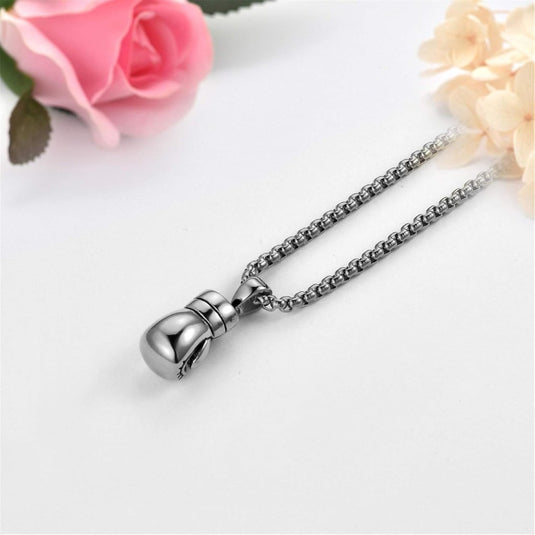 Bokshandschoen ketting van roestvrij staal met hanger en karabijnsluiting – bokssieraden – sportketting - happygetfit.com