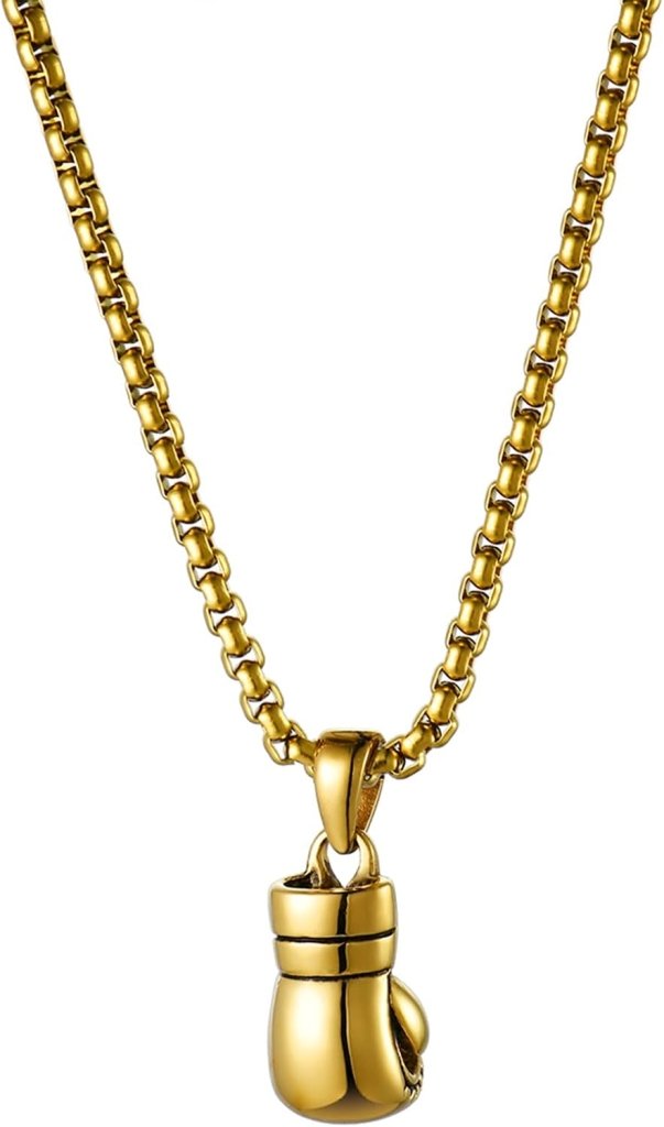 Załaduj obraz do przeglądarki galerii, Bokshandschoen ketting van roestvrij staal met hanger en karabijnsluiting – bokssieraden – sportketting - happygetfit.com
