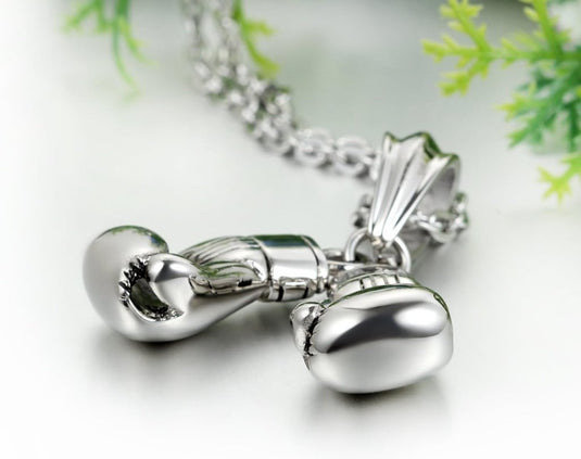 Bokshandschoen ketting van roestvrij staal met hanger en karabijnsluiting – bokssieraden – sportketting - happygetfit.com
