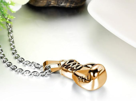 Bokshandschoen ketting van roestvrij staal met hanger en karabijnsluiting – bokssieraden – sportketting - happygetfit.com