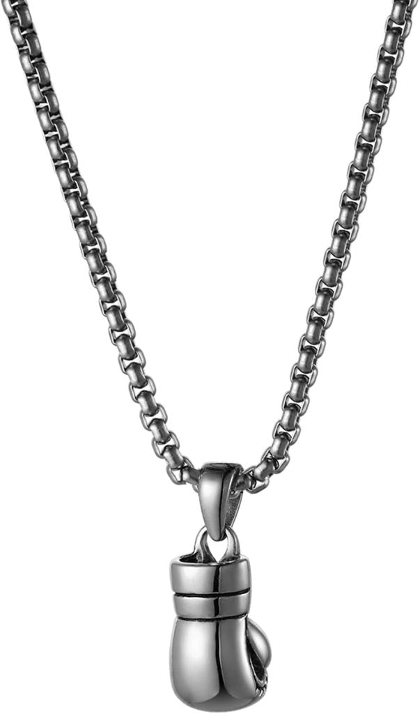Załaduj obraz do przeglądarki galerii, Bokshandschoen ketting van roestvrij staal met hanger en karabijnsluiting – bokssieraden – sportketting - happygetfit.com
