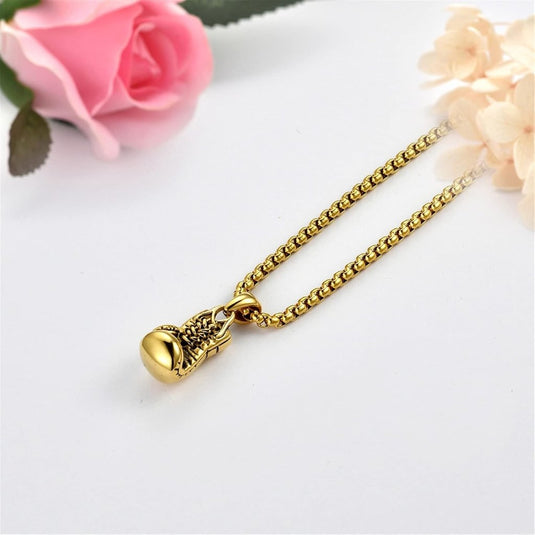 Bokshandschoen ketting van roestvrij staal met hanger en karabijnsluiting – bokssieraden – sportketting - happygetfit.com