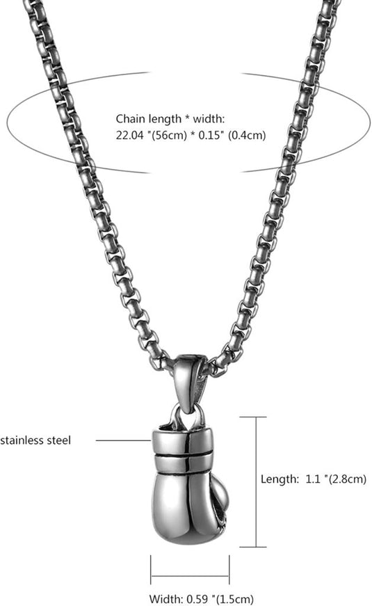 Bokshandschoen ketting van roestvrij staal met hanger en karabijnsluiting – bokssieraden – sportketting - happygetfit.com