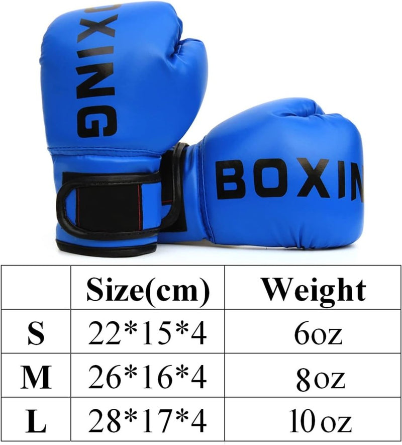 Load image into Gallery viewer, De &quot;Verbeter je slagkracht&quot; boxhandschoenen voor kinderen, gemaakt voor maximale prestaties en veiligheid, voorzien van de tekst &quot;BOXING&quot; en zijn verkrijgbaar in het blauw. De maten zijn onder meer S (22*15*4 cm, 6 oz), M (26*16*4 cm, 8 oz), L (28*17*4 cm, 10 oz) en zijn gemaakt van materialen van hoge kwaliteit.
