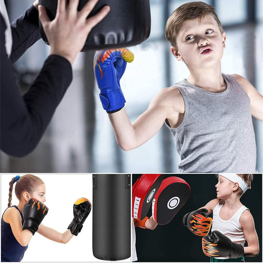 Bokshandschoenen voor kinderen, junior sparringhandschoenen, bokshandschoenen, kinderbokshandschoenen, PU bokshandschoenen, junior sparringhandschoenen, leeftijdsgroep 3-12 jaar, bokstraining - happygetfit.com