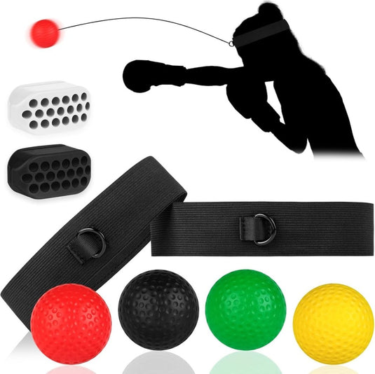 Boksreflexbal set met 4 trainingsballen en 2 verstelbare hoofdbanden – reactietraining – bokscoördinatie - happygetfit.com