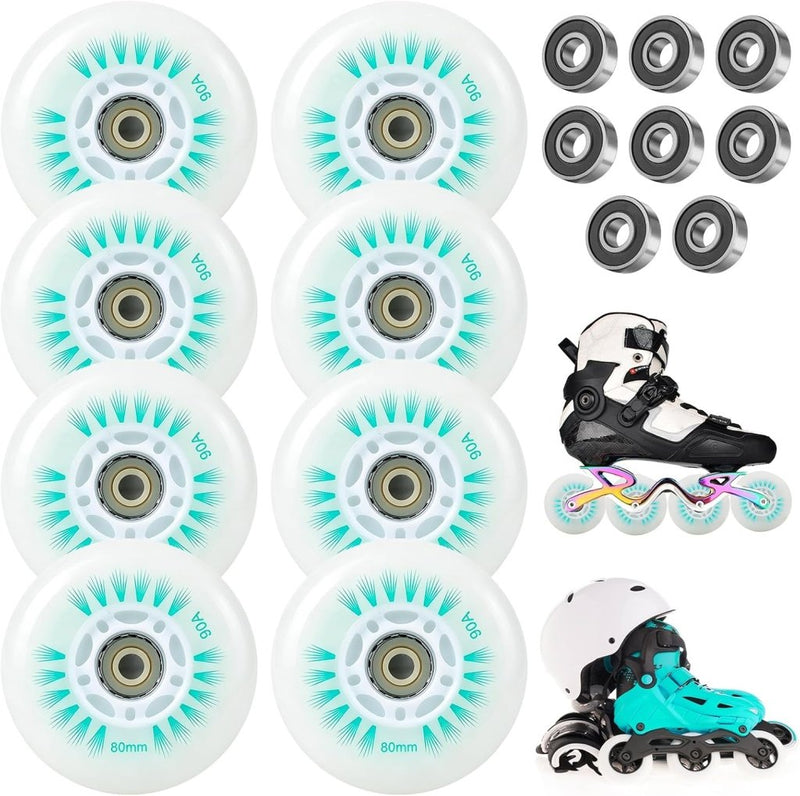 Laad afbeelding in Galerijviewer, BORDEAG Inline skate-wielen, 80 mm, 8 stuks, inline skate-onderdelen wielen met kogellagers, inline skate-wielen, universele PU-wielen voor alle soorten rolschaatsen - happygetfit.com
