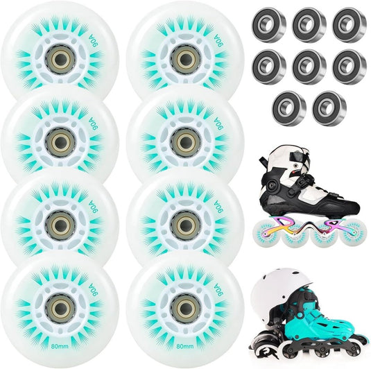 BORDEAG Inline skate-wielen, 80 mm, 8 stuks, inline skate-onderdelen wielen met kogellagers, inline skate-wielen, universele PU-wielen voor alle soorten rolschaatsen - happygetfit.com