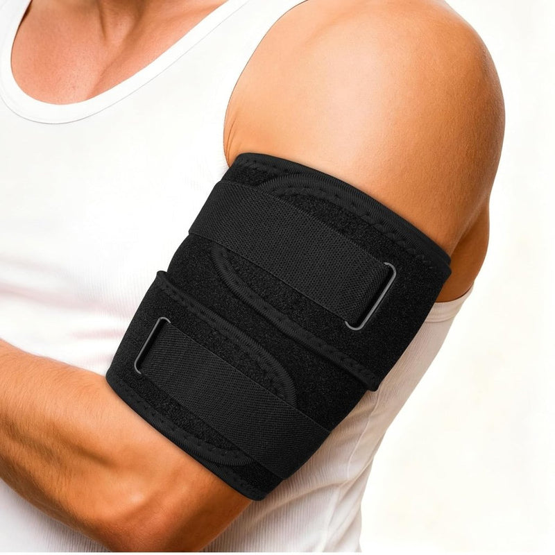 Charger l’image dans la visionneuse de galerie, Bovenarmbandage met verstelbare compressie en dubbele klittenbandsluiting voor biceps en triceps – armcompressie – spierondersteuning - happygetfit.com
