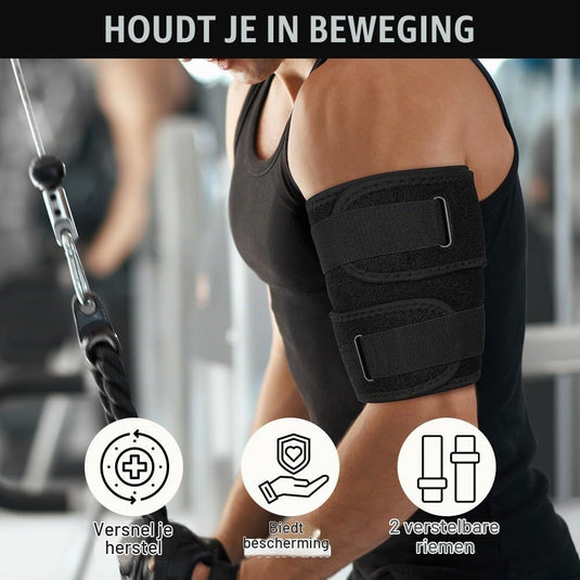 Bovenarmbandage met verstelbare compressie en dubbele klittenbandsluiting voor biceps en triceps – armcompressie – spierondersteuning - happygetfit.com