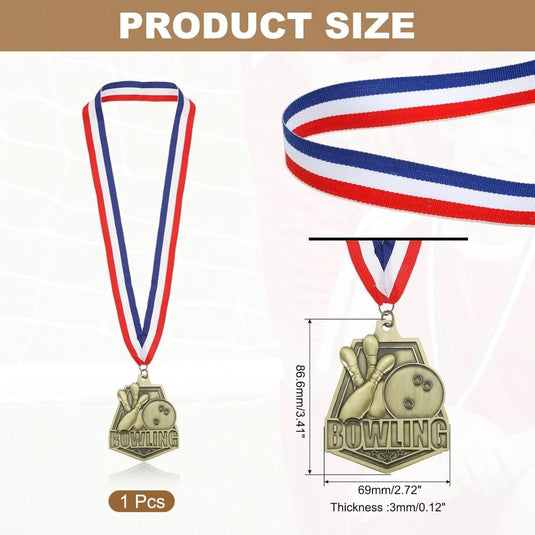 Bowling medaille goud met rood-wit-blauw neklint – sportmedaille – prijs en trofee - happygetfit.com