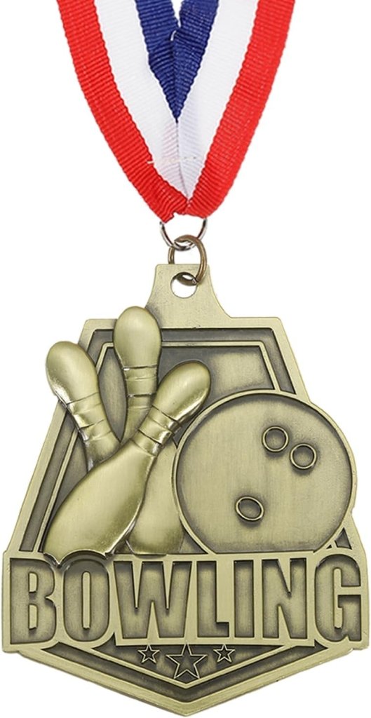 Laad afbeelding in Galerijviewer, Bowling medaille goud met rood-wit-blauw neklint – sportmedaille – prijs en trofee - happygetfit.com
