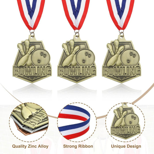 Bowling medaille goud met rood-wit-blauw neklint – sportmedaille – prijs en trofee - happygetfit.com