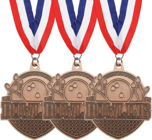 Bowling medailles 3 stuks goud zilver brons met neklinten – sportmedailles – prijzen en trofeeën - happygetfit.com