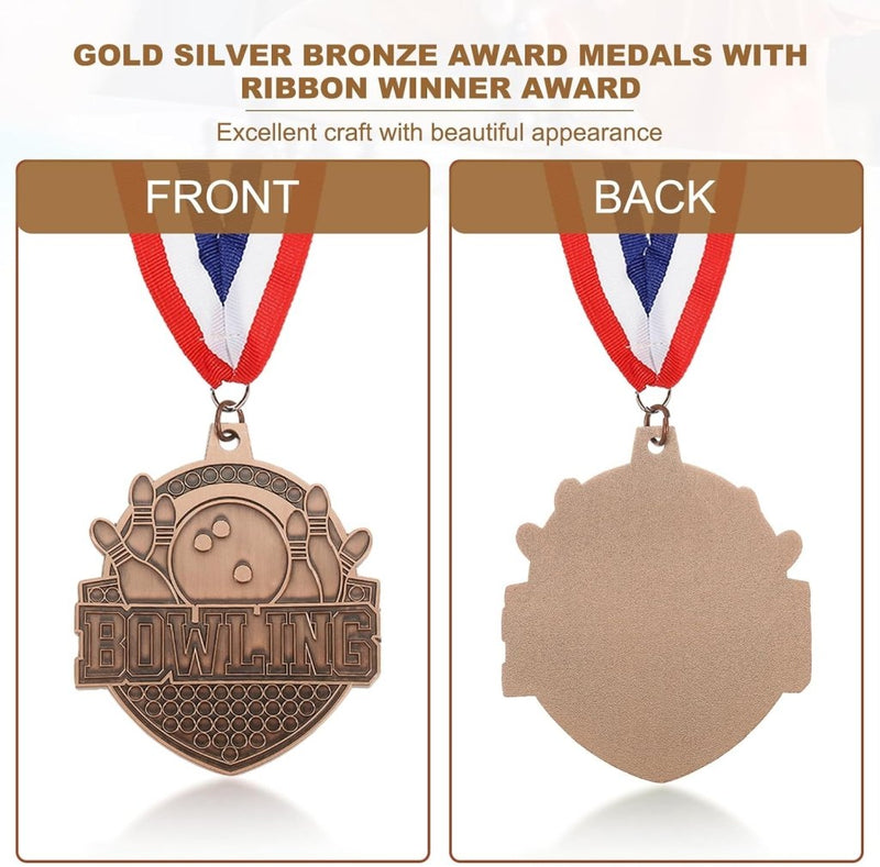Laad afbeelding in Galerijviewer, Bowling medailles 3 stuks goud zilver brons met neklinten – sportmedailles – prijzen en trofeeën - happygetfit.com
