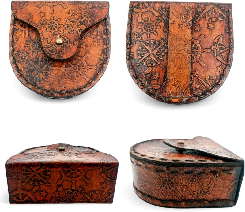 Laad afbeelding in Galerijviewer, Brass Pocket Compass Hand Made Fully Functional Compass Antique Nautical Replica Item with Leather Case. - happygetfit.com
