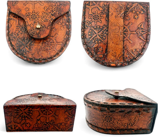 Brass Pocket Compass Hand Made Fully Functional Compass Antique Nautical Replica Item with Leather Case. - happygetfit.com
