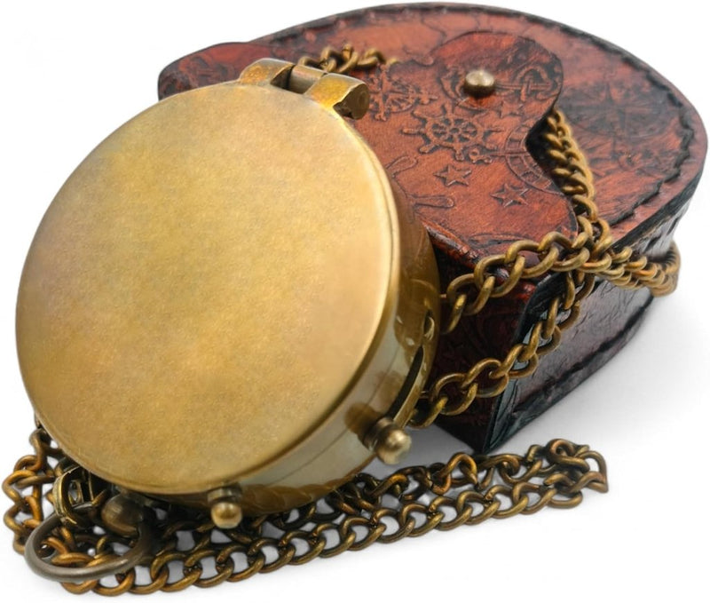 Laad afbeelding in Galerijviewer, Brass Pocket Compass Hand Made Fully Functional Compass Antique Nautical Replica Item with Leather Case. - happygetfit.com
