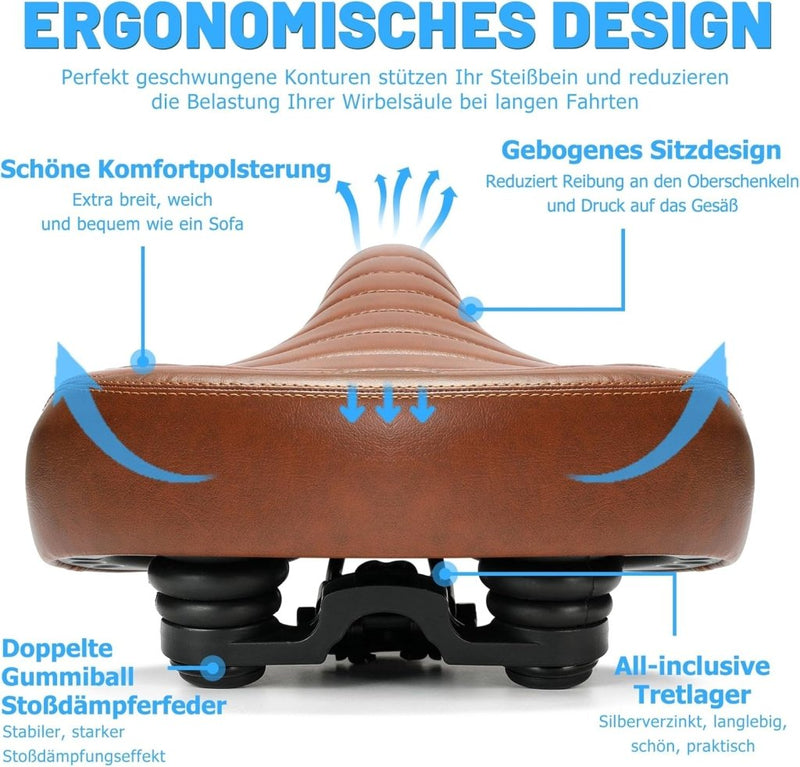 Chargez l'image dans la visionneuse de la galerie, Breed comfortabel fietszadel bruin met dubbele vering - happygetfit.com
