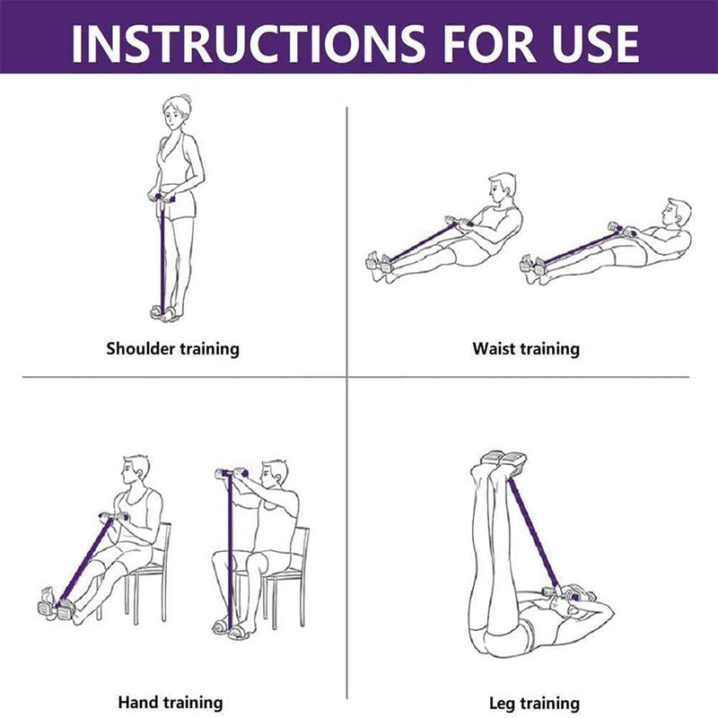 Laad afbeelding in Galerijviewer, De &quot;Efficiënte buiktrainer voor thuisfitness&quot; toont vier weerstandsbandoefeningen: schouder-, taille-, hand- en beentraining. Dit full-body apparaat is ideaal voor degenen die hun routine willen verbeteren en effectieve calorie-inname willen bevorderen.
