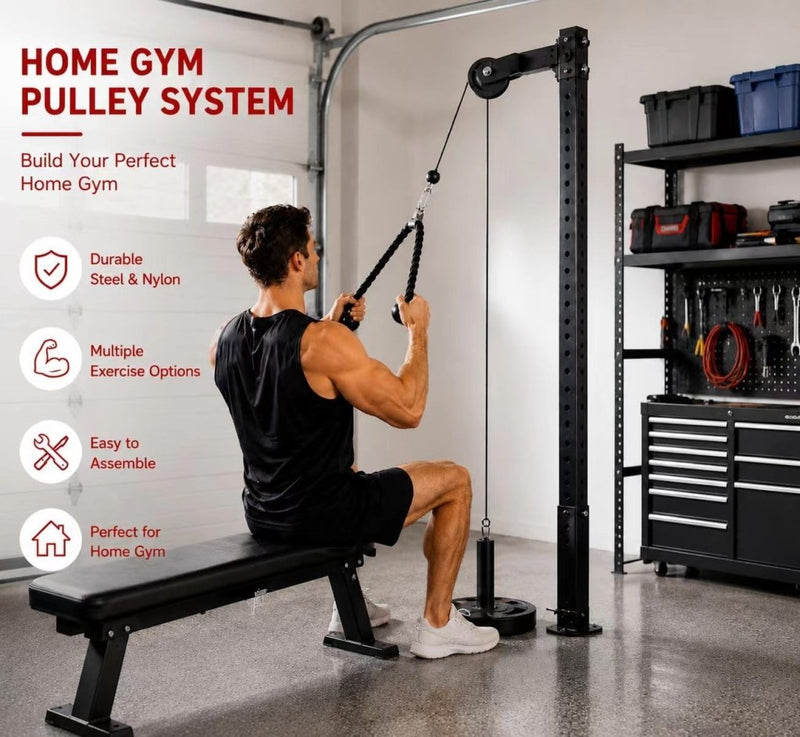 Laad afbeelding in Galerijviewer, Cable Pulley System Home Gym, LAT Pull Down Weight Pulley System Gym Fitness DIY Loading Pin Weight Lifting Triceps Rope Workout Adjustable Length Pulley Cable Machine Attachments for Home Gym - happygetfit.com
