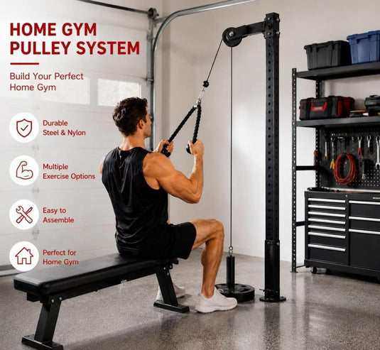 Cable Pulley System Home Gym, LAT Pull Down Weight Pulley System Gym Fitness DIY Loading Pin Weight Lifting Triceps Rope Workout Adjustable Length Pulley Cable Machine Attachments for Home Gym - happygetfit.com