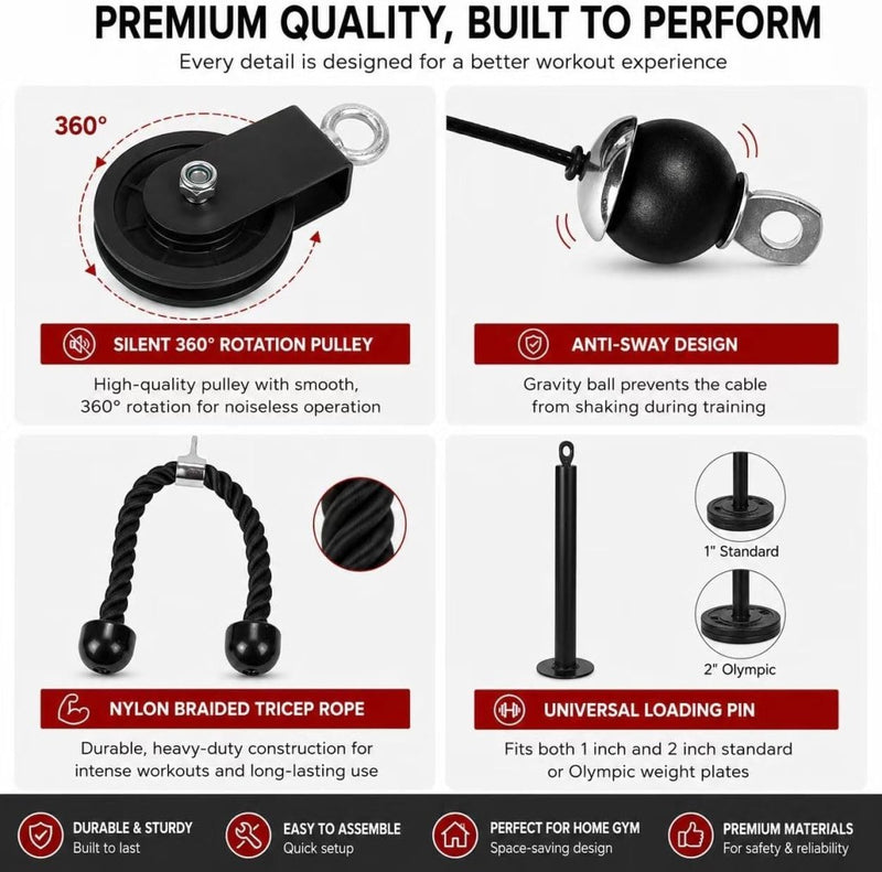 Laad afbeelding in Galerijviewer, Cable Pulley System Home Gym, LAT Pull Down Weight Pulley System Gym Fitness DIY Loading Pin Weight Lifting Triceps Rope Workout Adjustable Length Pulley Cable Machine Attachments for Home Gym - happygetfit.com
