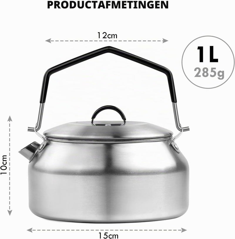 Załaduj obraz w przeglądarce galerii, Camping waterketel 1 liter van 304 roestvrij staal met inklapbare handgreep voor thee koffie en buiten koken – kampeerketel – outdoor kookgerei - happygetfit.com

