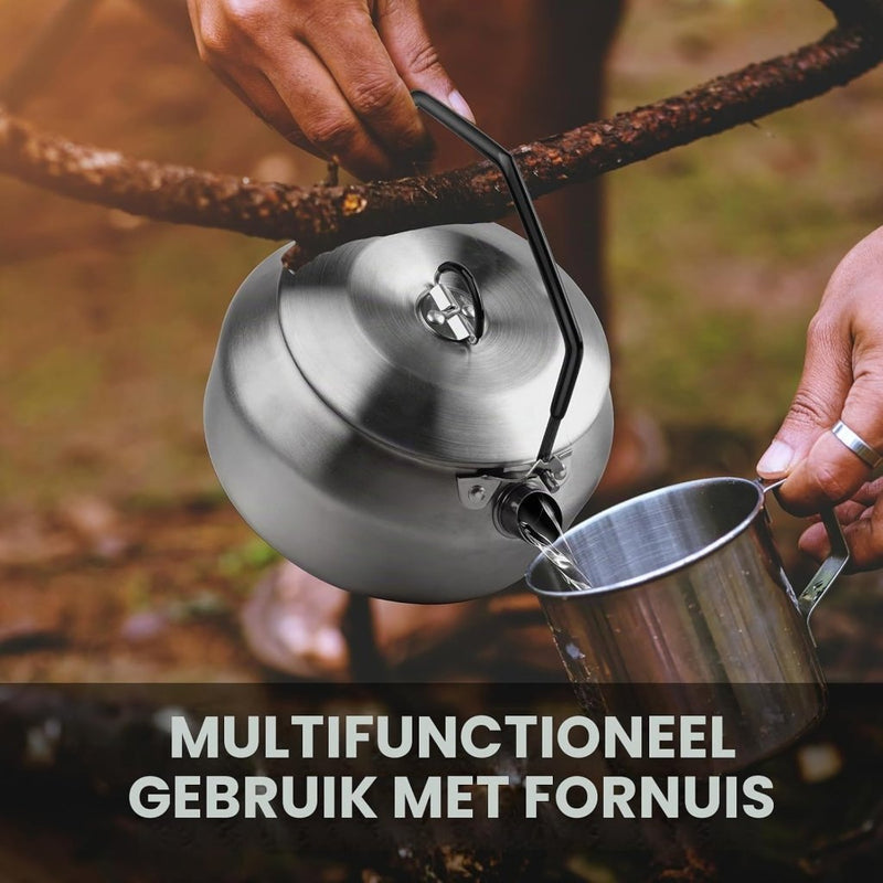 Załaduj obraz w przeglądarce galerii, Camping waterketel 1 liter van 304 roestvrij staal met inklapbare handgreep voor thee koffie en buiten koken – kampeerketel – outdoor kookgerei - happygetfit.com

