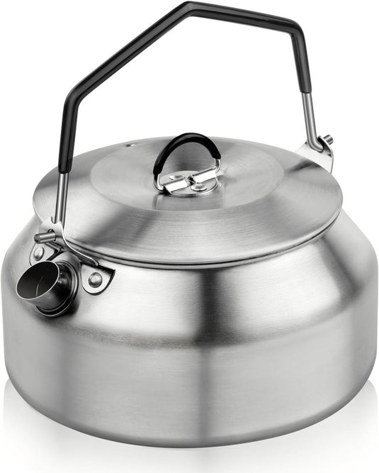 Camping waterketel 1 liter van 304 roestvrij staal met inklapbare handgreep voor thee koffie en buiten koken – kampeerketel – outdoor kookgerei - happygetfit.com