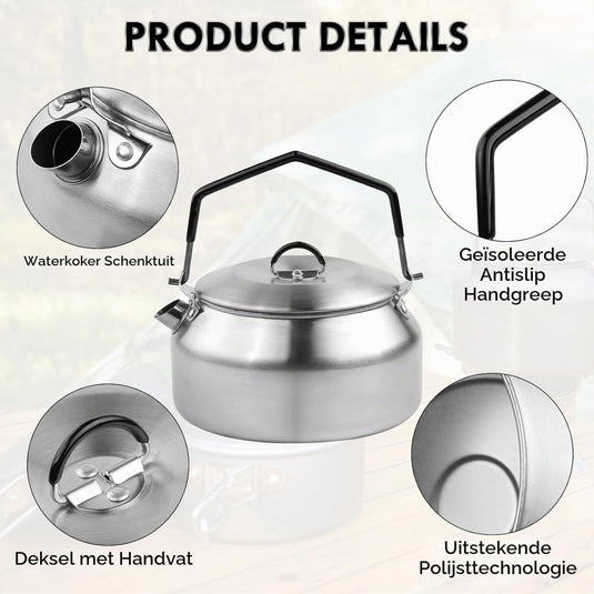 Camping waterketel 1 liter van 304 roestvrij staal met inklapbare handgreep voor thee koffie en buiten koken – kampeerketel – outdoor kookgerei - happygetfit.com