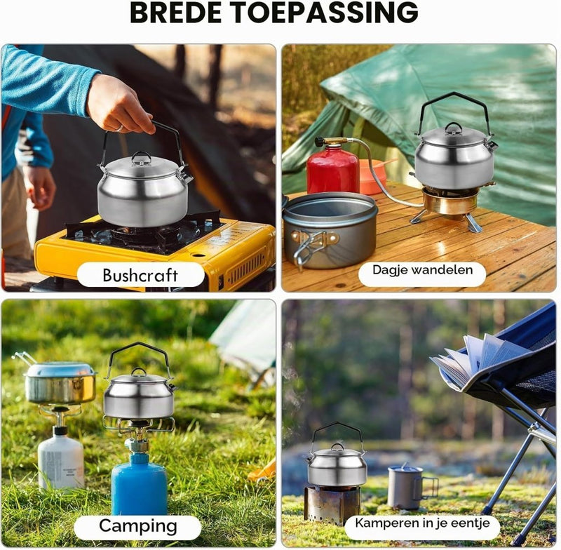 Załaduj obraz w przeglądarce galerii, Camping waterketel 1 liter van 304 roestvrij staal met inklapbare handgreep voor thee koffie en buiten koken – kampeerketel – outdoor kookgerei - happygetfit.com
