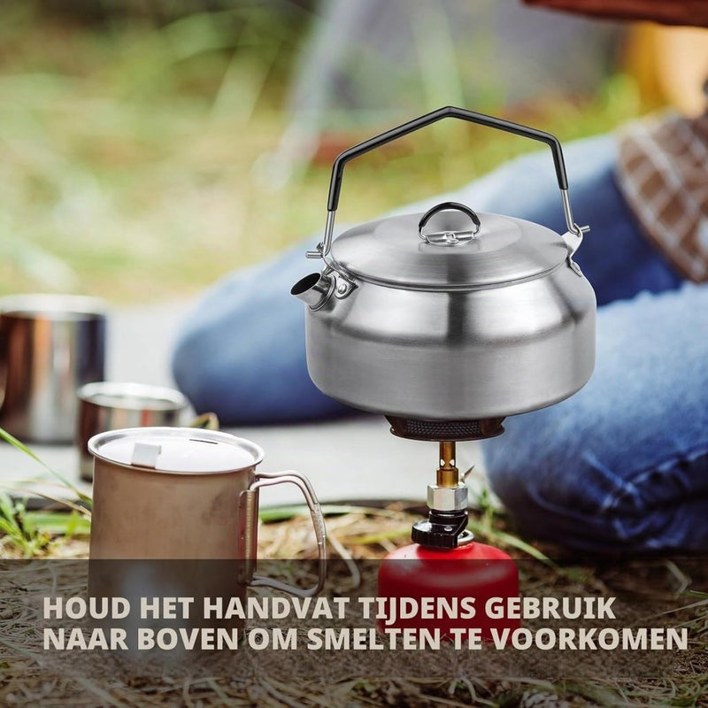 Załaduj obraz w przeglądarce galerii, Camping waterketel 1 liter van 304 roestvrij staal met inklapbare handgreep voor thee koffie en buiten koken – kampeerketel – outdoor kookgerei - happygetfit.com
