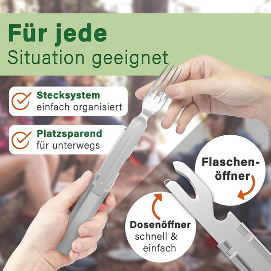 Campingbestek set 4-delig roestvrij staal zilver - happygetfit.com
