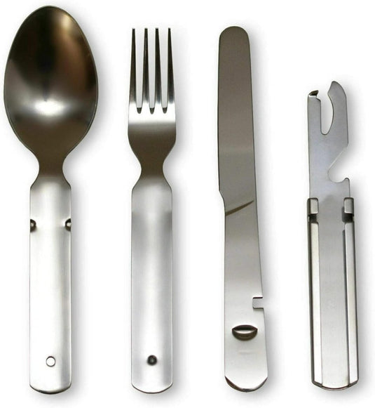Campingbestek set 4-delig roestvrij staal zilver - happygetfit.com