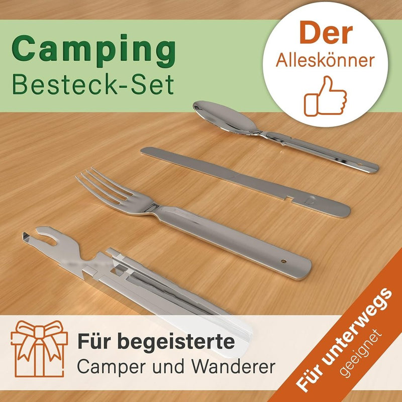 Laad afbeelding in Galerijviewer, Campingbestek set 4-delig roestvrij staal zilver - happygetfit.com
