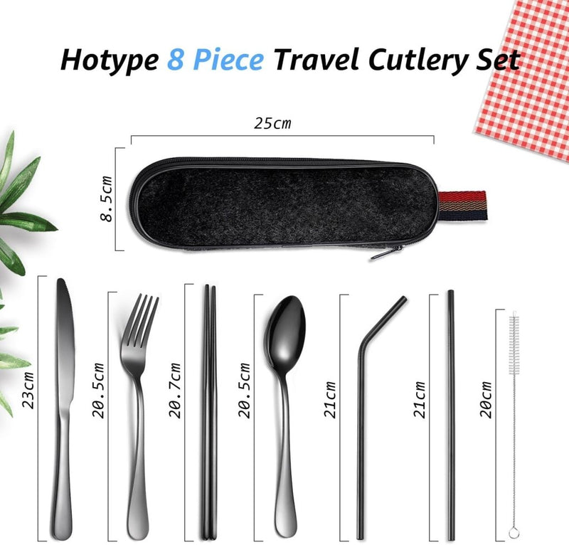 Laden Sie das Bild in Galerie -Viewer, Campingbestek set 8-delig roestvrij staal met etui - happygetfit.com
