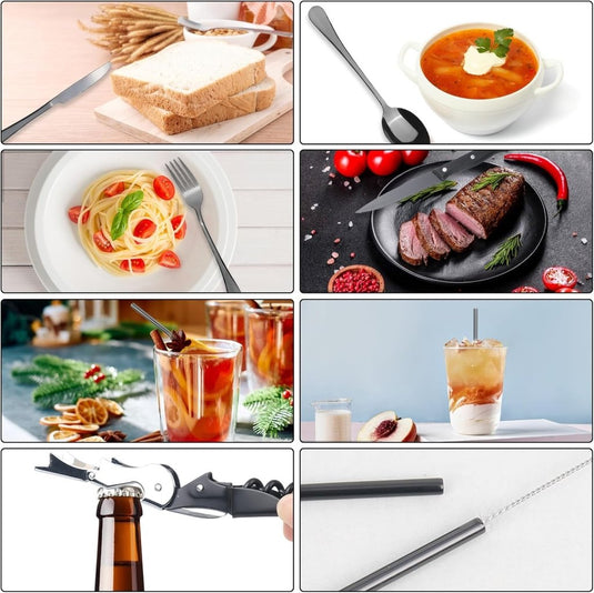 Campingbestek set 9-delig roestvrij staal met etui - happygetfit.com