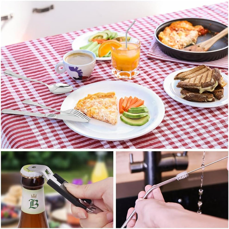 Load image into Gallery viewer, Campingbestek set 9-delig roestvrij staal met etui - happygetfit.com
