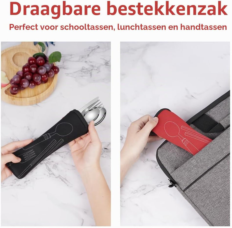 Bild im Galerie-Viewer laden, Campingbestek voor 2 personen van roestvrij staal met 12 onderdelen en opbergtassen – reisbestek – outdoor eetgerei - happygetfit.com
