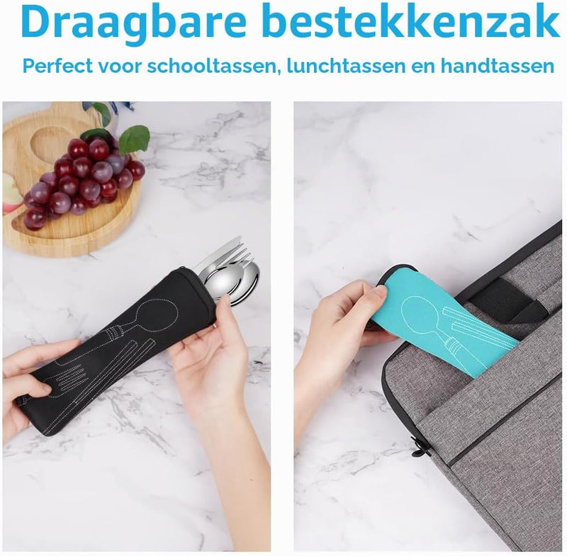 Bild im Galerie-Viewer laden, Campingbestek voor 2 personen van roestvrij staal met 12 onderdelen en opbergtassen – reisbestek – outdoor eetgerei - happygetfit.com
