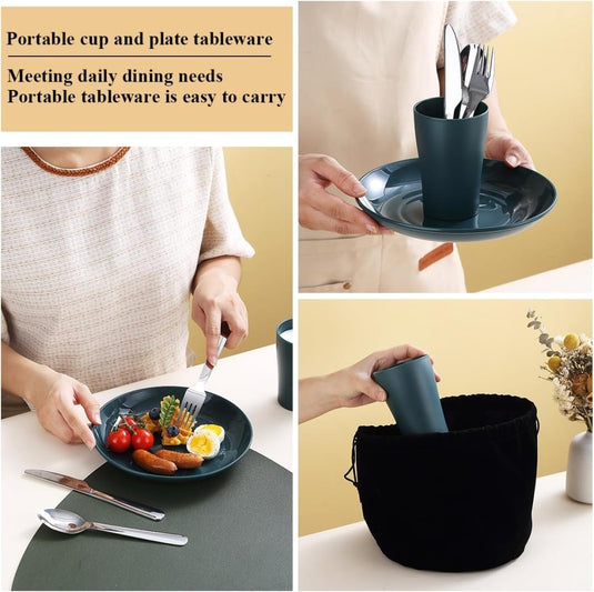 Campingservies set 5-delig voor 1 persoon met tas - happygetfit.com