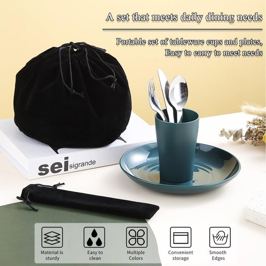 Campingservies set 5-delig voor 1 persoon met tas - happygetfit.com