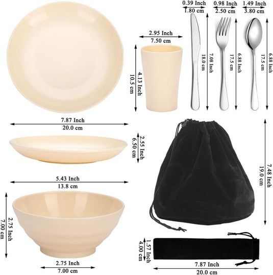 Campingservies set voor 1 persoon met bestek en tas - happygetfit.com
