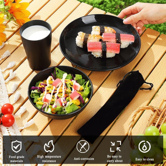 Campingservies set voor 1 persoon met bestek en tas - happygetfit.com