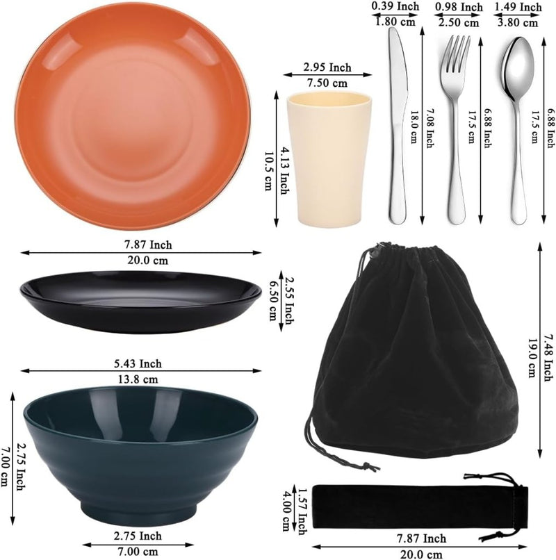 Load image into Gallery viewer, Campingservies set voor 1 persoon met bestek en tas - happygetfit.com
