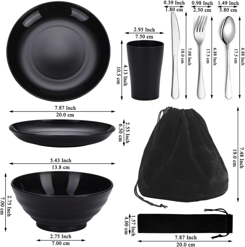 Load image into Gallery viewer, Campingservies set voor 1 persoon met bestek en tas - happygetfit.com
