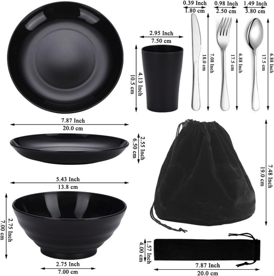 Campingservies set voor 1 persoon met bestek en tas - happygetfit.com